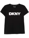 Dkny Women's Active Rhinestone-logo Distressed Crewneck Cotton T-shirt In Black