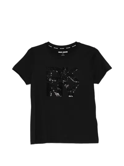 Dkny Sequin Logot-shirt In Black