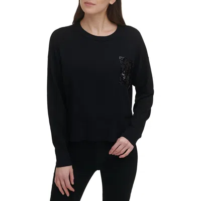 Dkny Sequin Pocket Long Sleeve T-shirt In Black