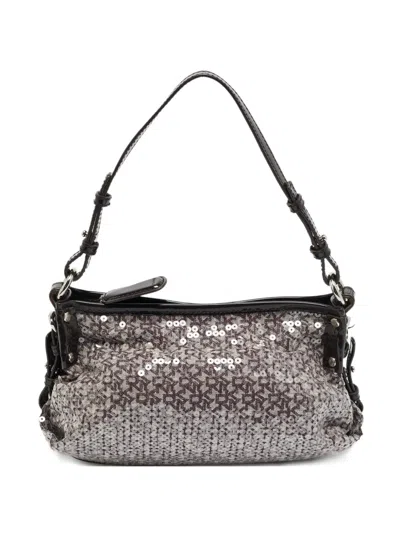 Pre-owned Dkny Sequined Monogram Shoulder Bag In Purple
