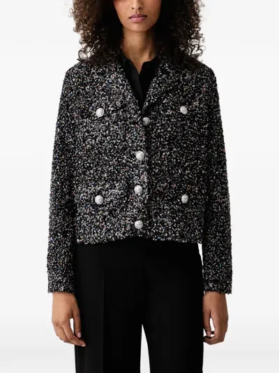 Dkny Sequin-embellished Tweed Jacket In Gray