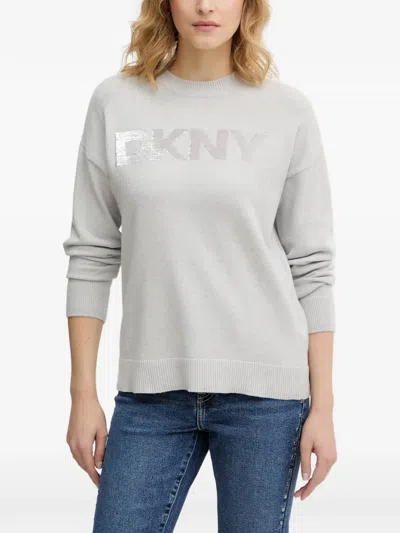 Dkny Sequin-logo Sweater In Gray