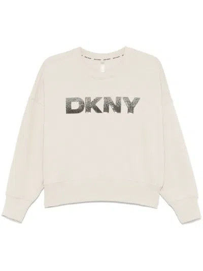 Dkny Sequinned-logo Sweatshirt In Neutrals