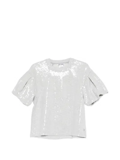 Dkny Sequins Puff-sleeves T-shirt In Gray