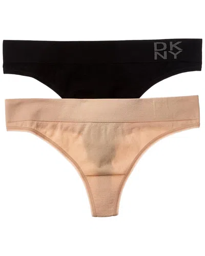 Dkny Set Of 2 Energy Seamless Thong In Black