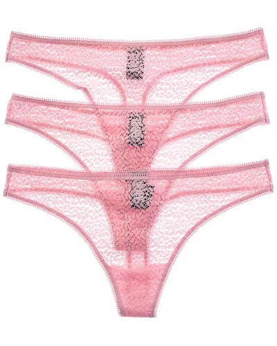 Dkny Set Of 3 Modern Lace Thong In Pink