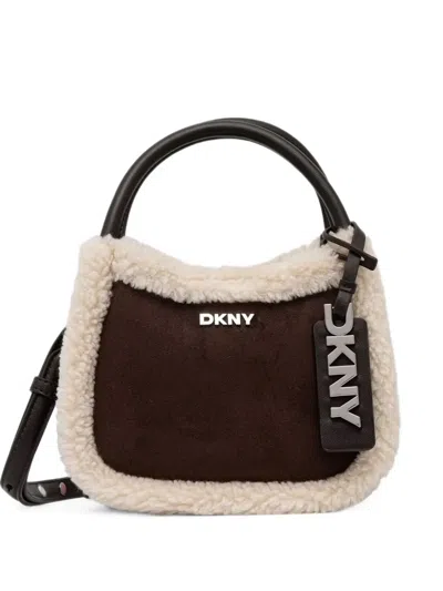 Dkny Shearling-trim Tote Bag In Brown