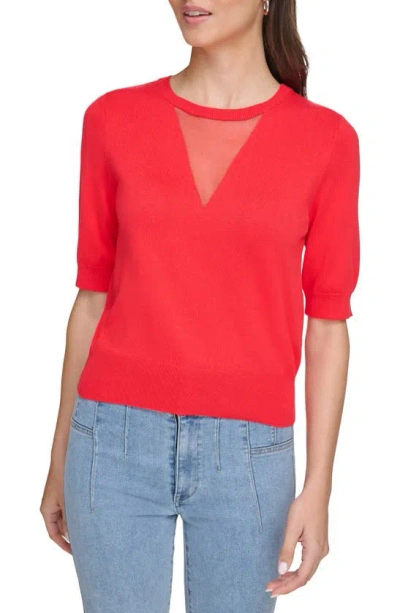 Dkny Sheer Mesh Illusion V-neck Sweater In Flame