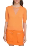Dkny Sheer Mesh Illusion V-neck Sweater In Orange Blossom