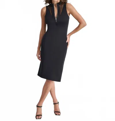 Dkny Sheer Mesh Yoke Zip Front Sheath Dress In Black