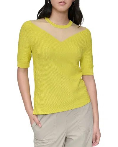 Dkny Sheer Neck Top In Yellow
