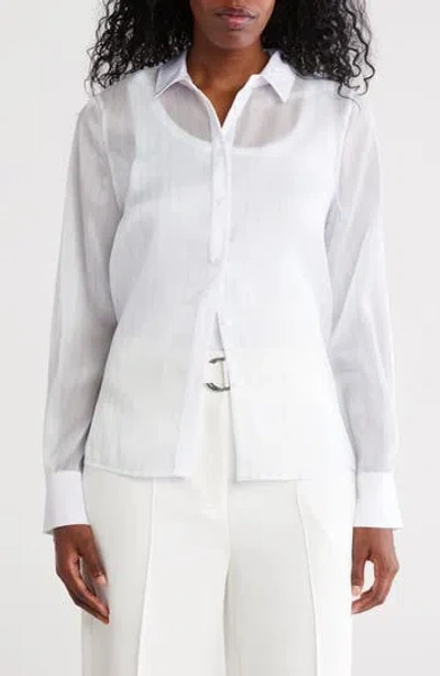 Dkny Sheer Organza Button-up Top In White