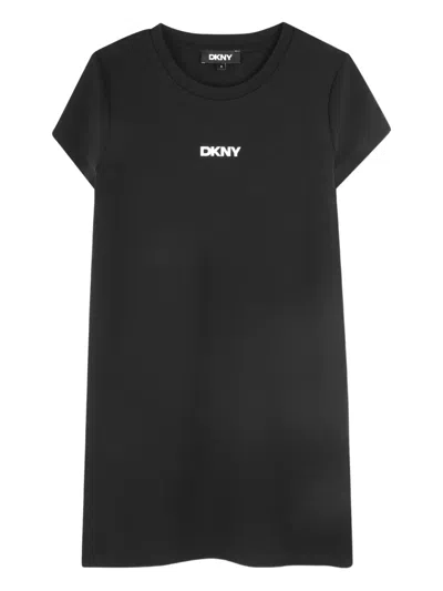 Dkny Kids' Logo-embroidered Short-sleeve Dress In Black