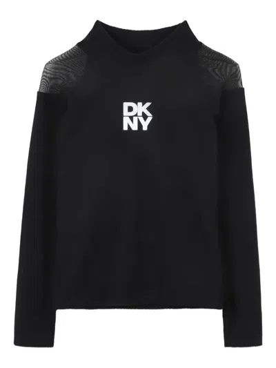 Dkny Kids' Sheer-panelled High-neck Top In Black
