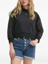 Dkny Sheer-sleeve Hooded Top In Black
