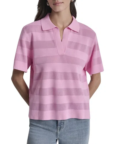 Dkny Sheer Striped Polo Sweater In Pink