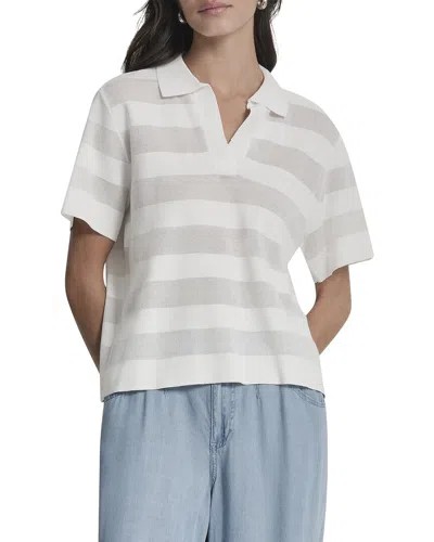 Dkny Sheer Striped Polo Sweater In White