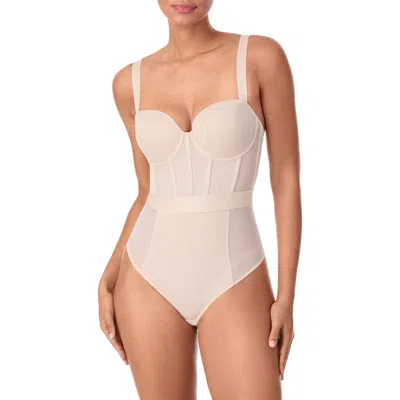Dkny Sheers Cupped Strapless Mesh Panel Bodysuit In Neutral