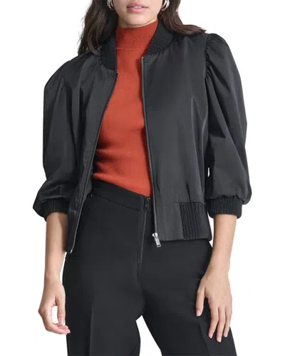 Dkny Shine Sateen Puff Sleeve Jacket In Black