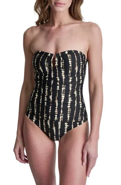 Dkny Shirred Bandeau One-piece Swimsuit In Black