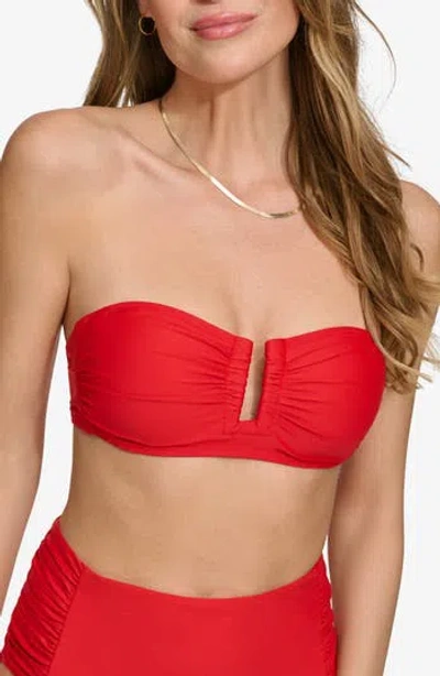 Dkny Shirred Bandeau Swim Top In Red