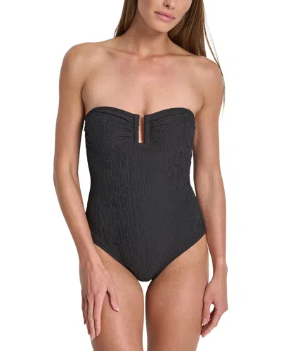 Dkny Shirred Bandeau Swimsuit In Metallic