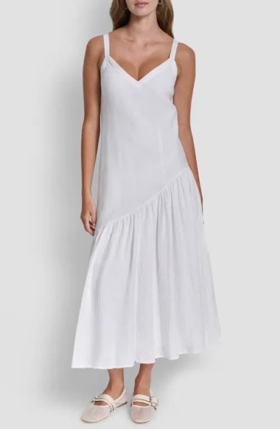 Dkny Shirred Linen Maxi Dress In White