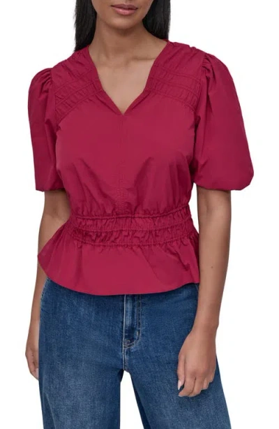 Dkny Shirred Puff Sleeve Peplum Top In Pink