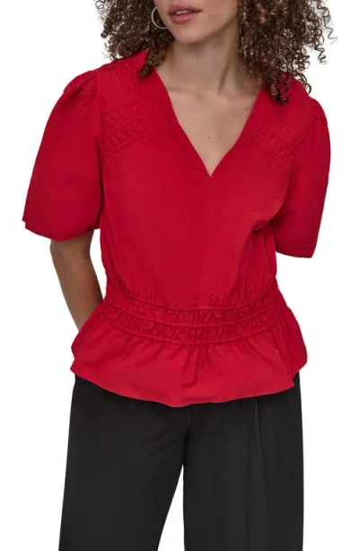 Dkny Shirred Puff Sleeve Peplum Top In Red