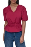 Dkny Shirred Puff Sleeve Peplum Top In Purple