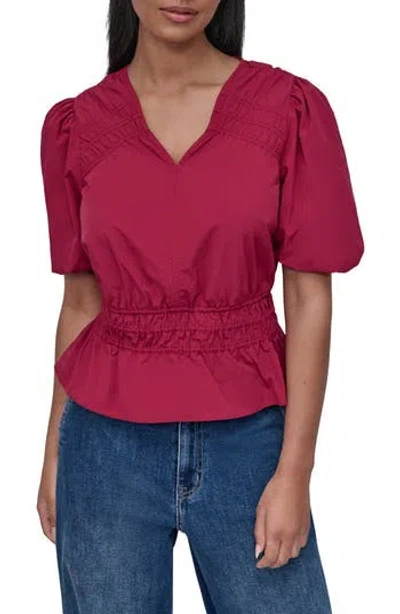Dkny Shirred Puff Sleeve Peplum Top In Purple