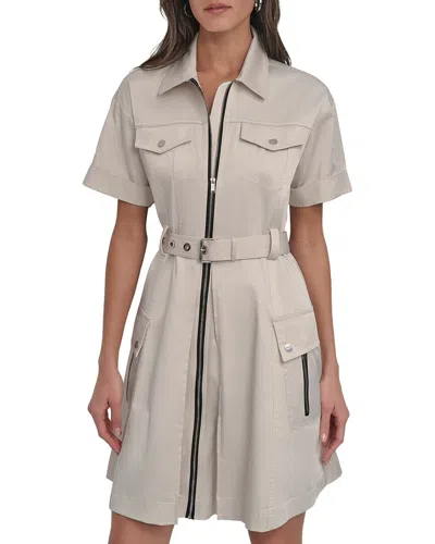 Dkny Shirt Dress With Front Zipper In Neutral