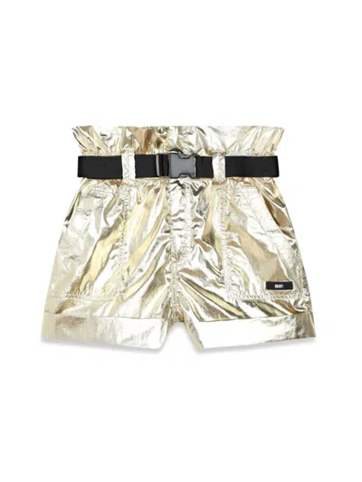 Dkny Kids' Laminated Belted Mini Shorts In Yellow