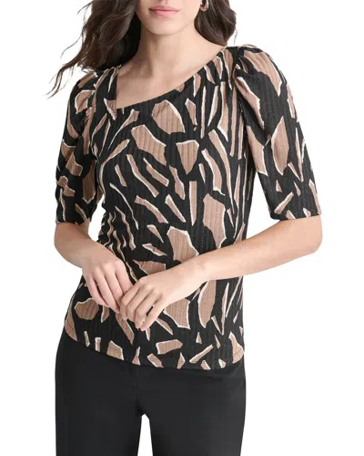 Dkny Short Sleeve Asymmetrical Top In Brown