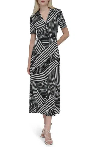 Dkny Short Sleeve Belted Maxi Dress In Multi