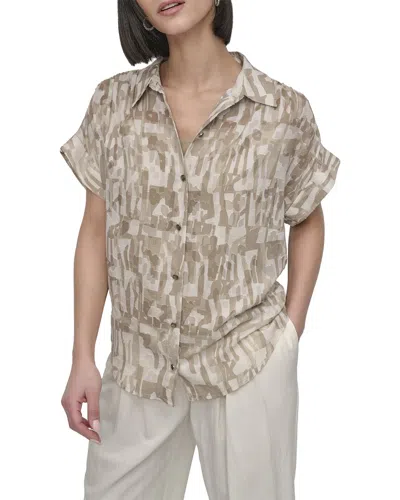 Dkny Short Sleeve Button Top In Neutral