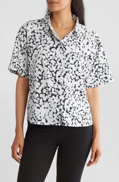 Dkny Short Sleeve Button-up Shirt In Ivory/blac