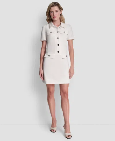 Dkny Short Sleeve Collared Neck Button Front Dress In White