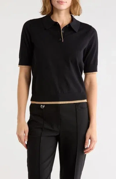 Dkny Short Sleeve Collared Sweater In Black