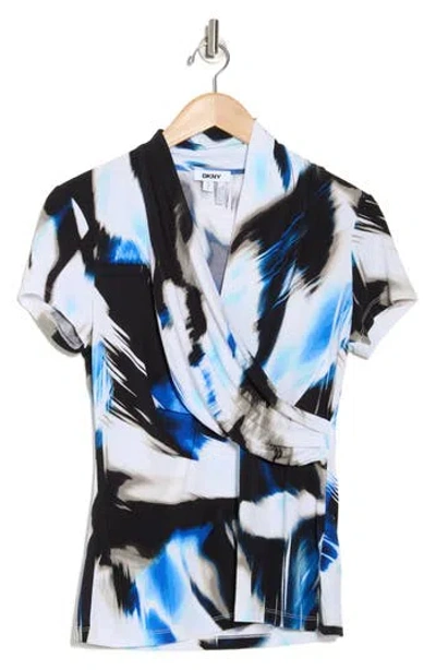 Dkny Short Sleeve Knit Faux Wrap Top
