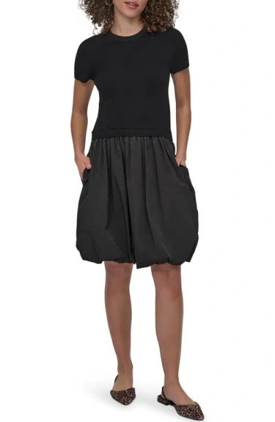 Dkny Short Sleeve Mixed Media Bubble Dress