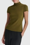 Dkny Short Sleeve Mock Neck Knit Top In Dark Olive