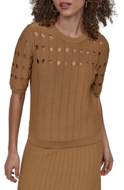 Dkny Short Sleeve Neck Cutout Sweater In Brown