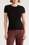 Dkny Short Sleeve Rib Knit Sweater In Black