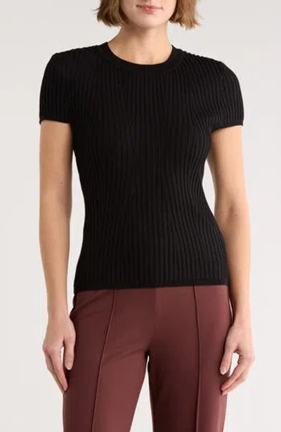 Dkny Short Sleeve Rib Knit Sweater In Black