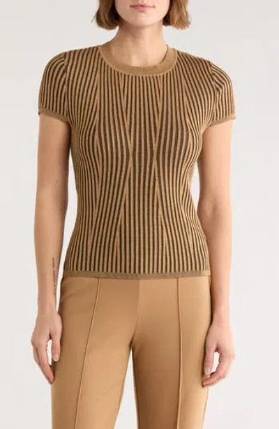 Dkny Short Sleeve Rib Knit Sweater In Brown