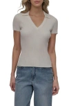 Dkny Short Sleeve Rib Polo Sweater In Ivory