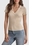 Dkny Short Sleeve Rib Polo Sweater In Light City Khacki