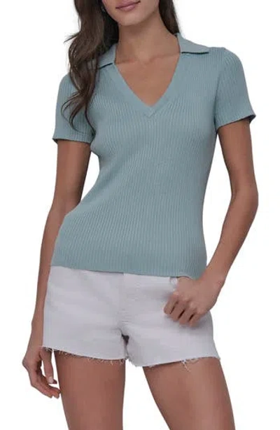 Dkny Short Sleeve Rib Polo Sweater In Mineral