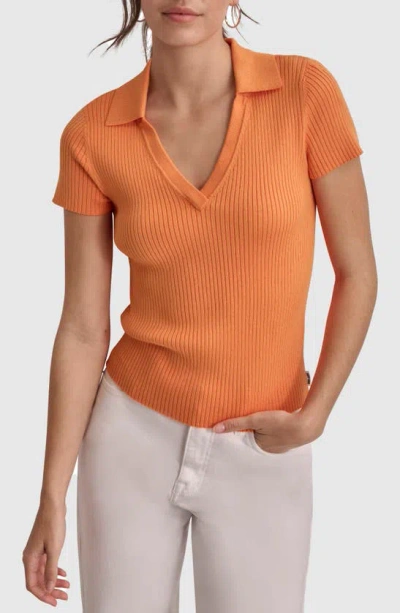 Dkny Short Sleeve Rib Polo Sweater In Orange Bloom